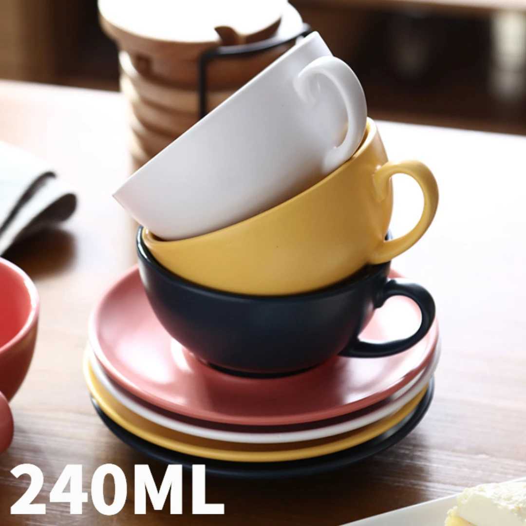 240ML Cappuccino Cups with SaucersDouble Ceramic Mug Espresso Tea Cup Set Cold/Hot Assorted Colors Drinking Utensils for Cafe Y251125