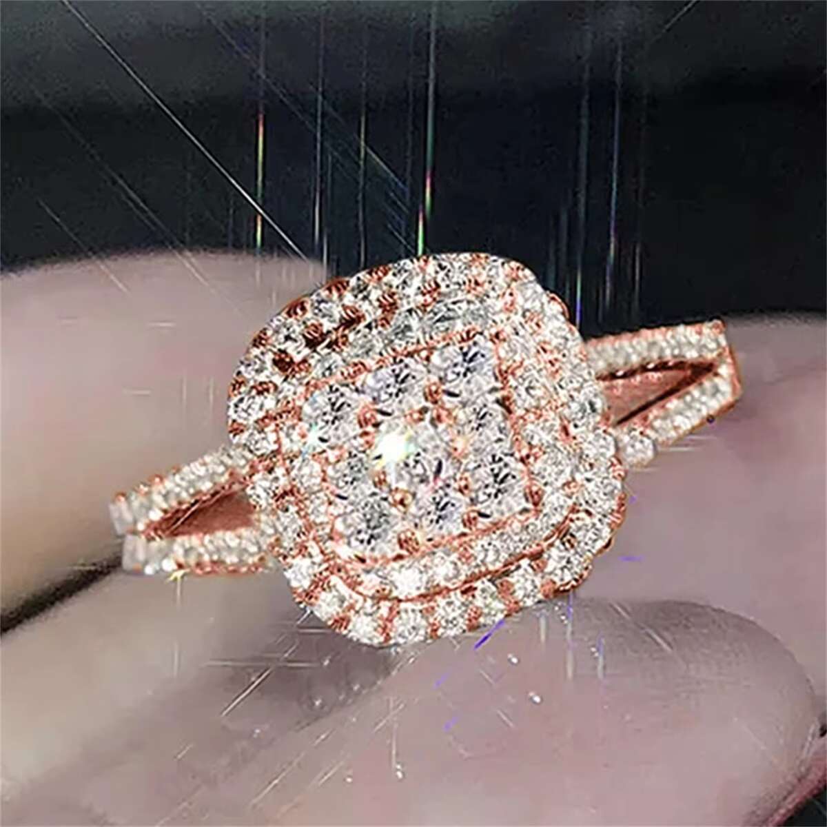 CAOSHI Hot Selling Luxury Imitated Moissanite Geometry Design Rose Gold Plated Rings for Wedding Engagement Rings Women Jewelry
