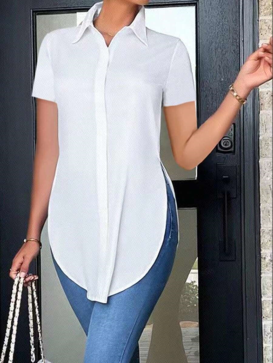 2024 Summer Fashion Simple POLO Collar Womens Shirt Womens Shirt