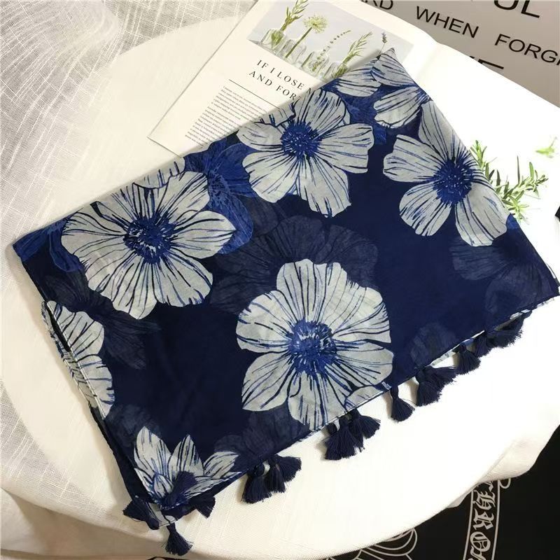 T554 scarf Korean version women's summer cotton and linen ethnic style all-match shawl large flower pattern long windproof beach towel