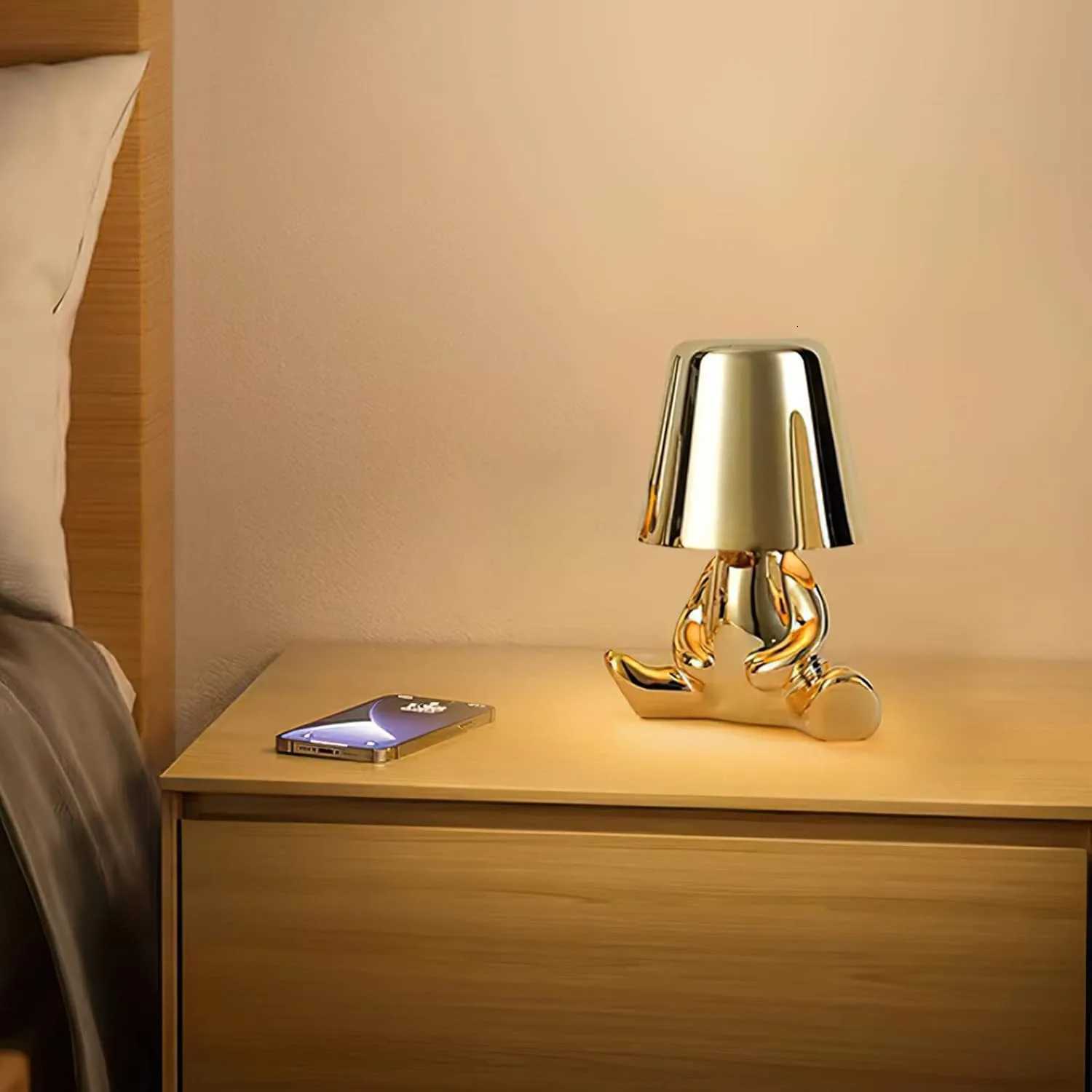 Bedside Touch Control Table Lamp Creative Little Silver Man Decorative Thinker Statue LED Desk Lamp USB Charging 3 Level BrighM251125