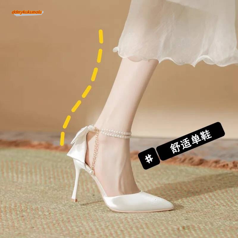 New Women Thin Heel Hollow Sandals Woman Pearl Butterfly Pointed Toe High Heels Pumps Womens Drees Wedding Shoes ddmykukumalu