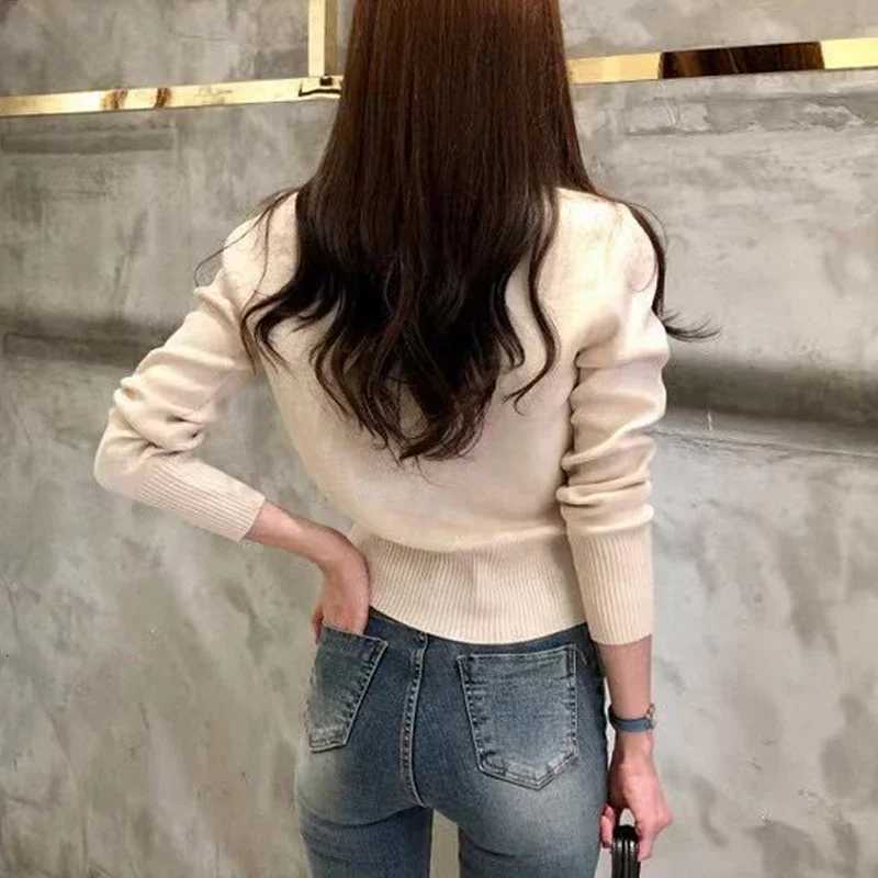Fashion Women Cardigans Korea Autumn Long Sleeve Sweater Knitted Coat Short Casual Single Breasted Korean Slim Chic Ladies TopsT251125