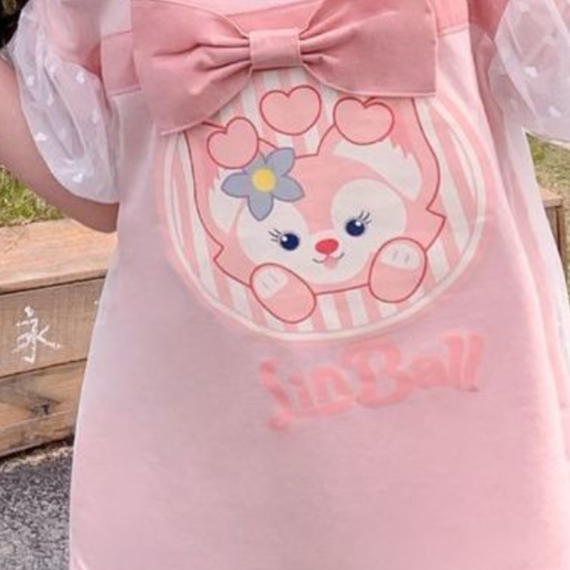 Disney children's designer clothing baby short-sleeved summer outfit for girls casual fashion bow-tie cartoon sweet mesh design T-shirt top short