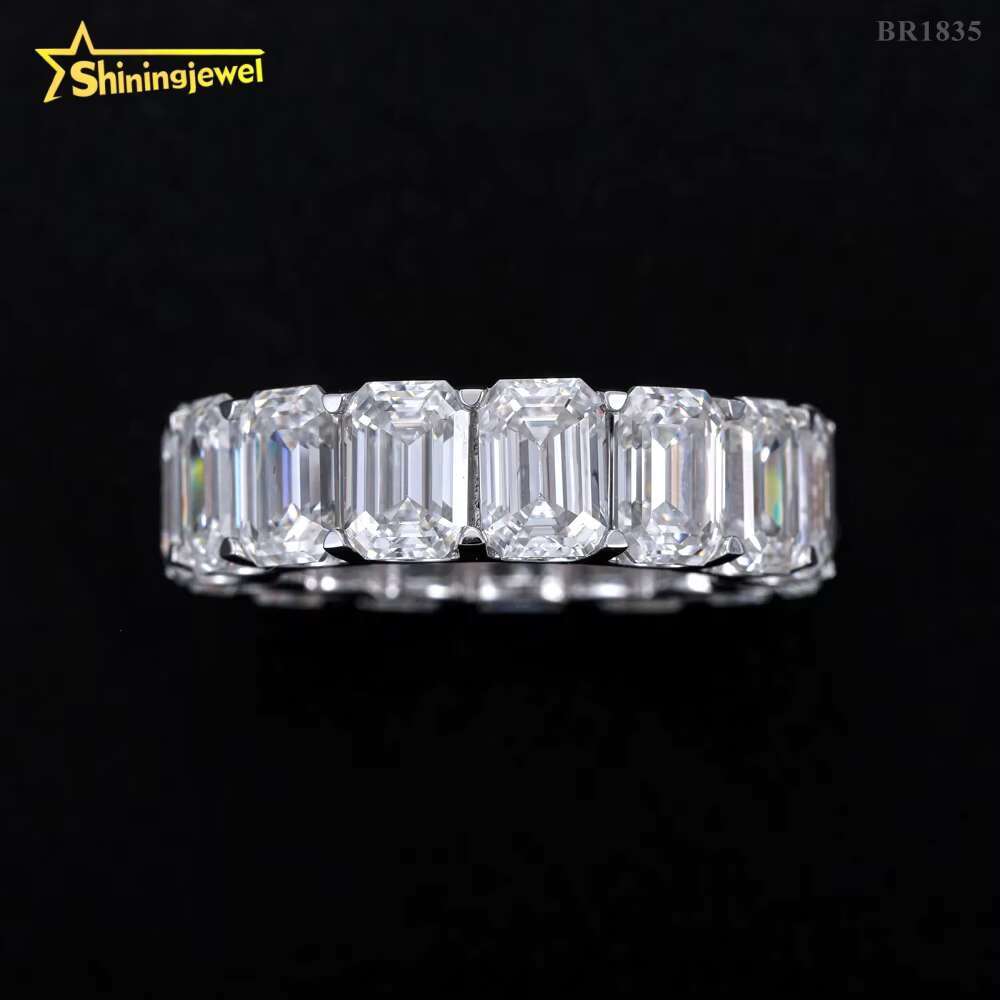 Fine Women Jewelry 925 Sterling Silver Pass Diamond Tester Emerald Cut Eternity Moissanite Ring Engagement Band Ring