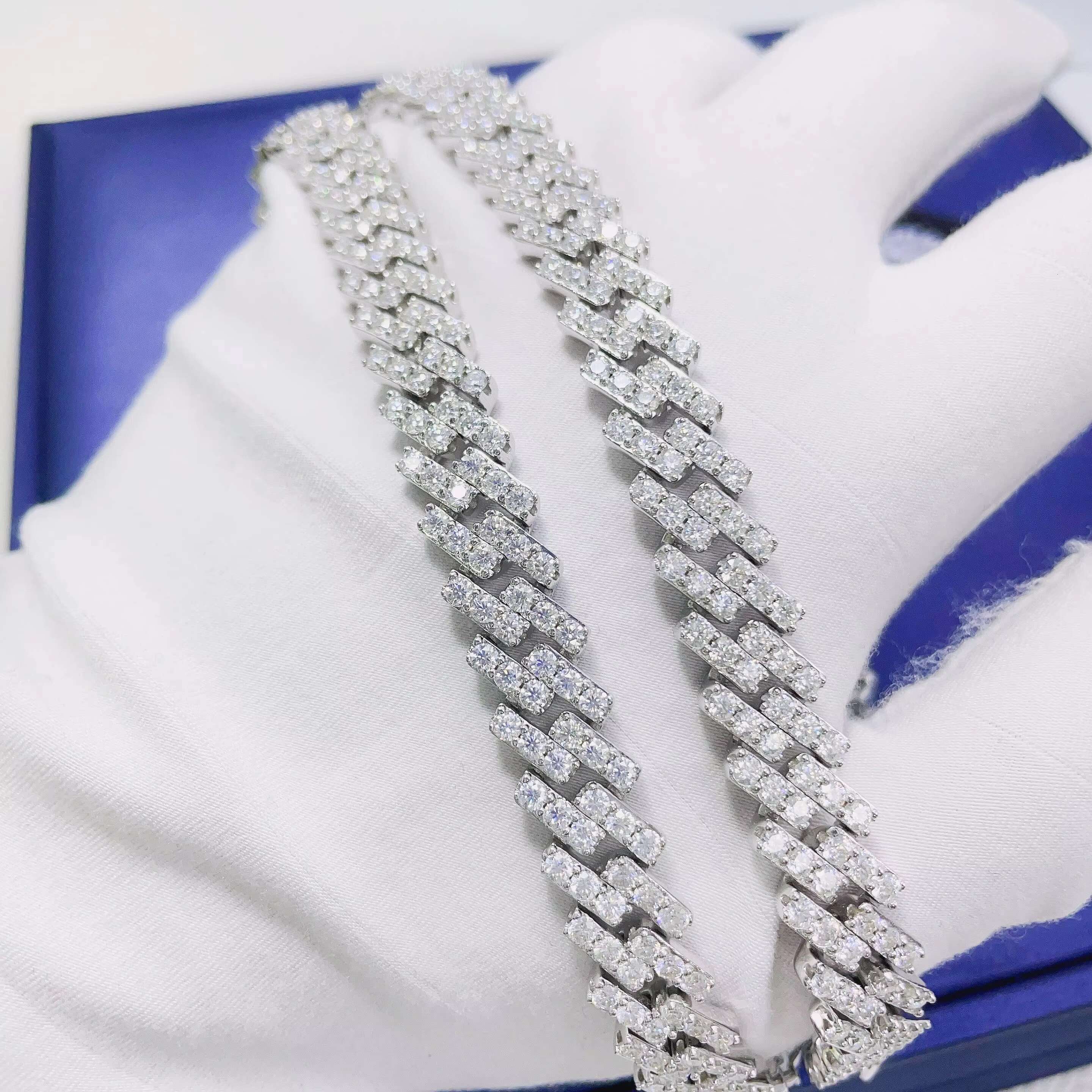 Pass Diamond Tester 8mm 10mm Hiphop Chain Bling Iced Out Silver Moissanite Cuban Link Chain