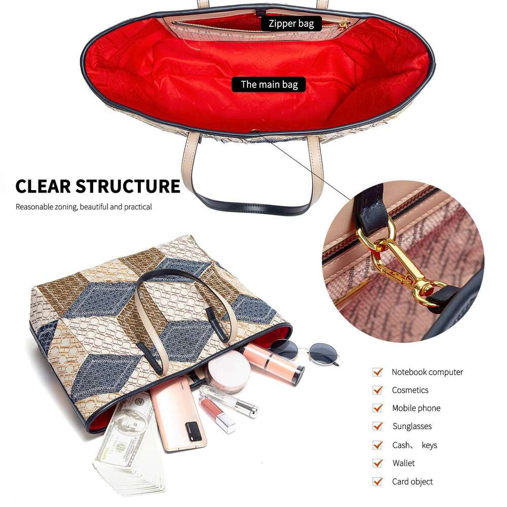CHCH Women's Tote 2025 Spring Denim Fabric Splicing Design Handbag Casual Large Capacity Shopping Bag