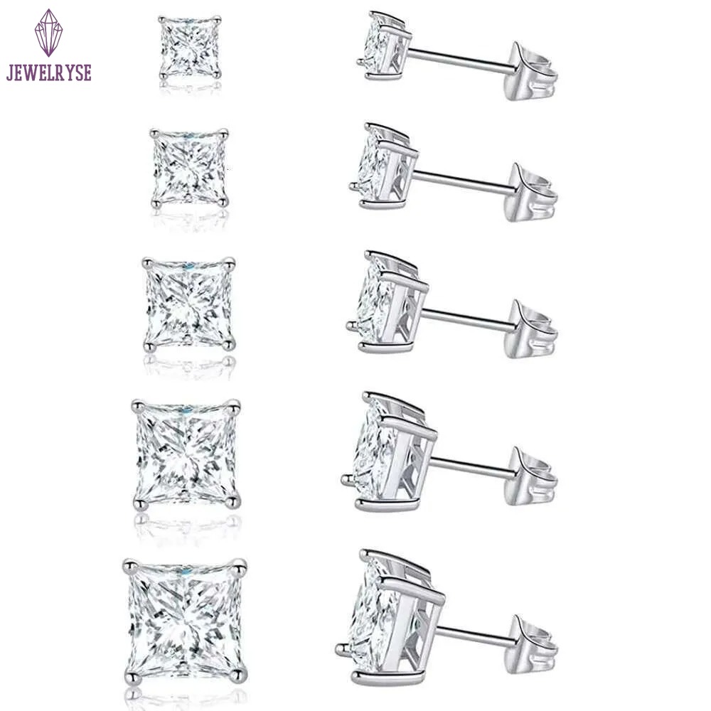 Princess Square Cut Stud D Color VVS Moissanite Dia Sterg Sier Earrings for Women Men