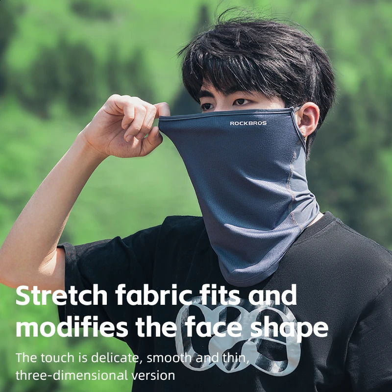 ROCKBROS Summer Ice Silk Mask Sun Protection Anti-UV Quick Dry Face Cover Breathable Dustproof Neck Protection Hanging Ear Scarf 250424