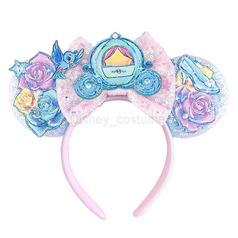 Disney New Mickey Mouse Headband High Heels Hair Accessories Female Princess Ears Headband Female Crown Bow Glitter Olaf Hair Band X250425