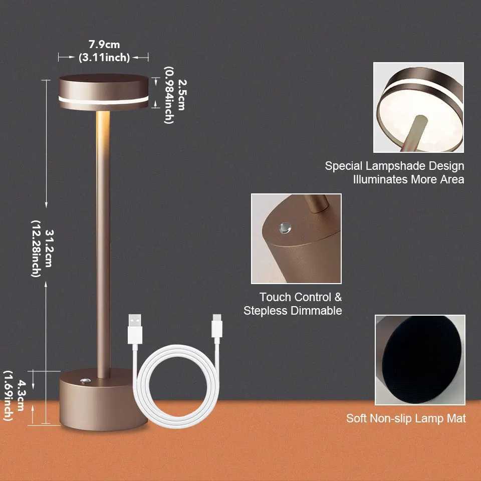 Simple LED Rechargeable Touch Metal Table Lamp Three Colors Bedside Creative Ambient Light Bar Outdoor Decoration Night LightM251125