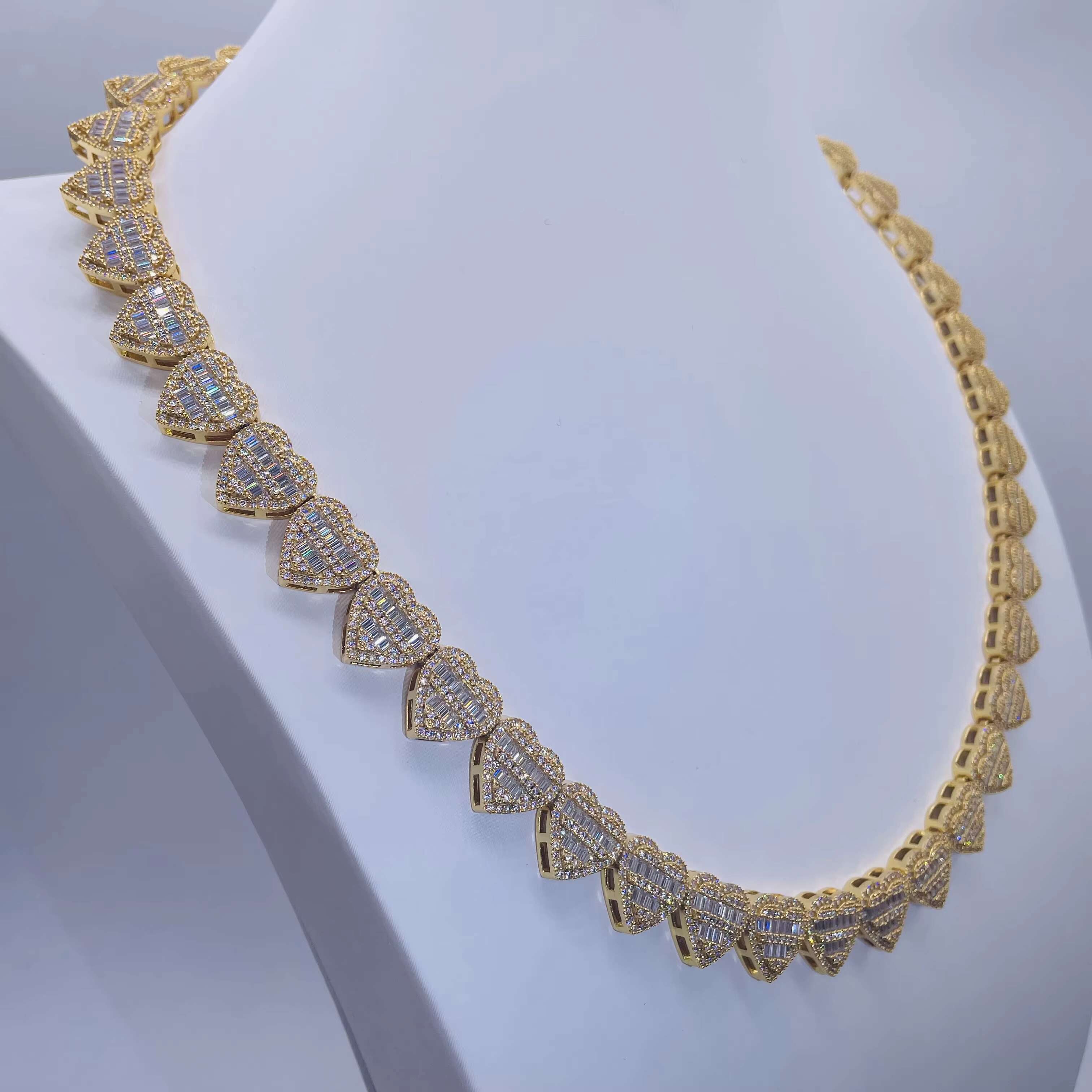 New Style Heart Charms Choker Iced Out Diamond Layer Cuban Link Diamond Luxury Chain Necklace