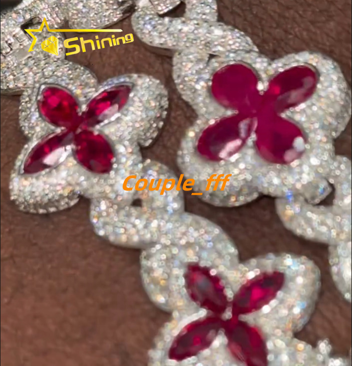 Top Quality Hip Hop Clover Color Diamond Marquise 925 Sterling Silver VVS Moissanite Bracelet