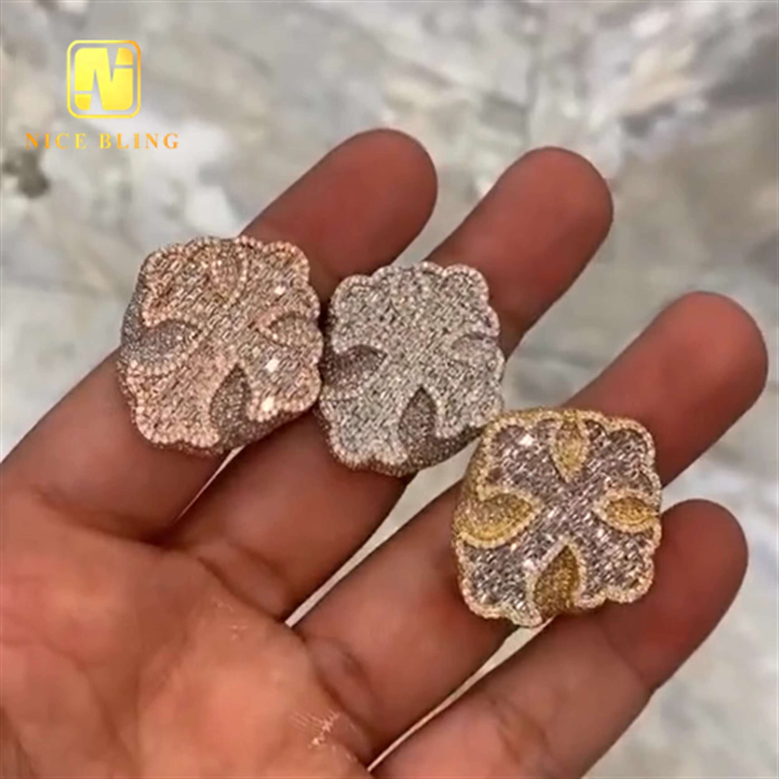 Pass Diamond Tester Custom Ring 925 Sterling Silver Hip Hop Moissanite Jewelry Round Cut Diamond Cross Rings Women Men