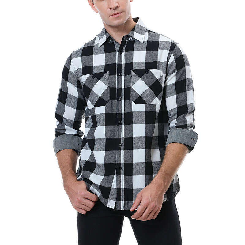 Men's plaid flannel brushed warm men's European and American shirt, 2025 new casual versatile fashion clothing