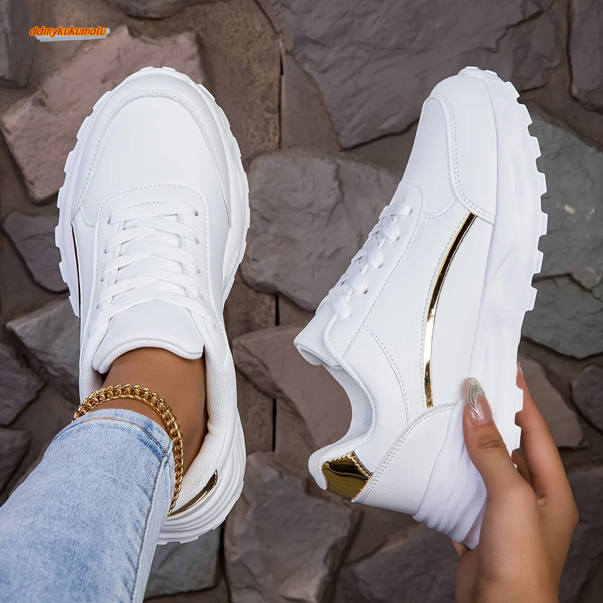 Women's Solid Color Casual Sneaker, Lace-up Lightweight Soft Sole Walking Shoes, Low-Top Comfortable Training Shoes ddmykukumalu