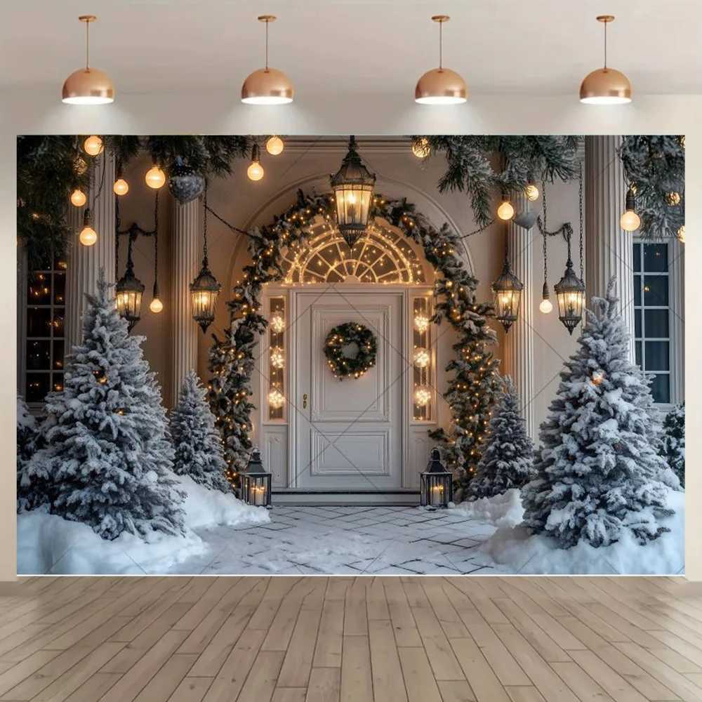 Beautiful Christmas Outdoor Evening Snow Photography Background Christmas Tree Lights With Winter Childrens House Party PhotoM251125