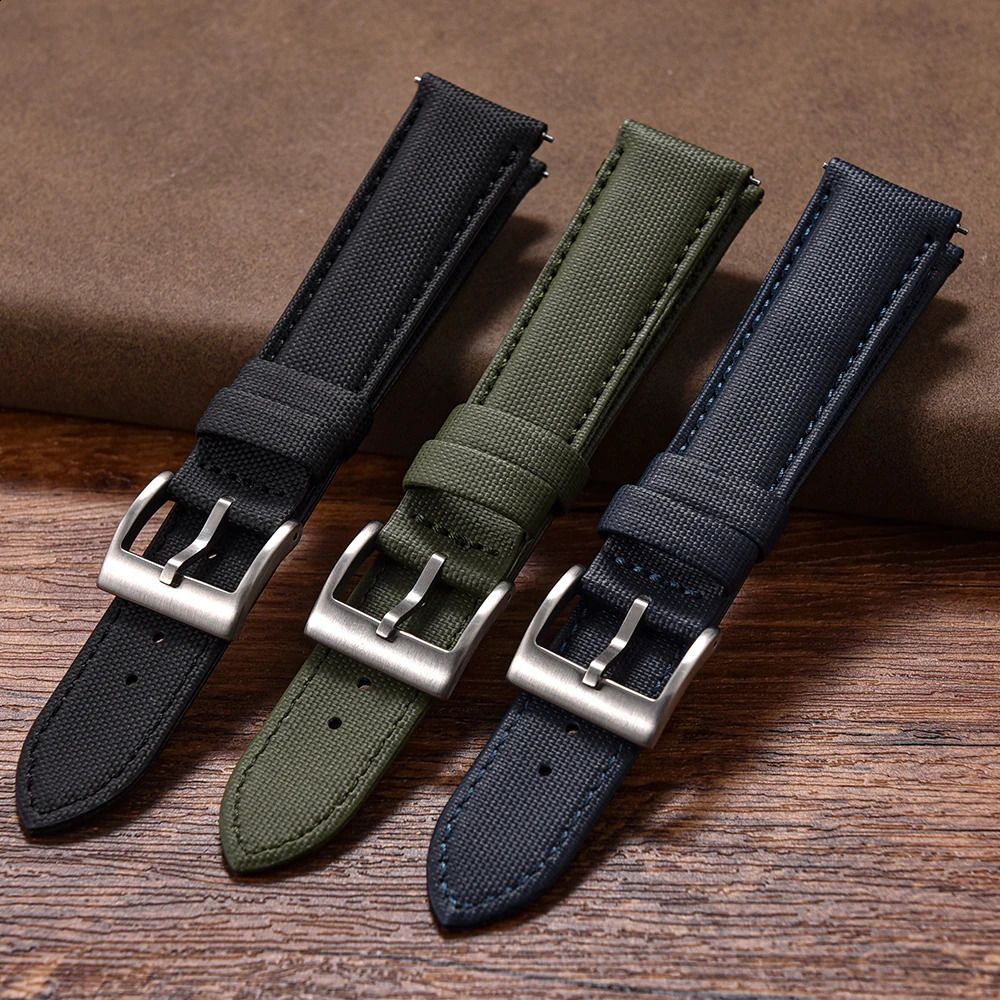 Style Two-Sided n Quality Sailcloth Watch Strap 20mm 22mm Quick Release Waterproof Leather Wristband Smart Watch Bands 250425