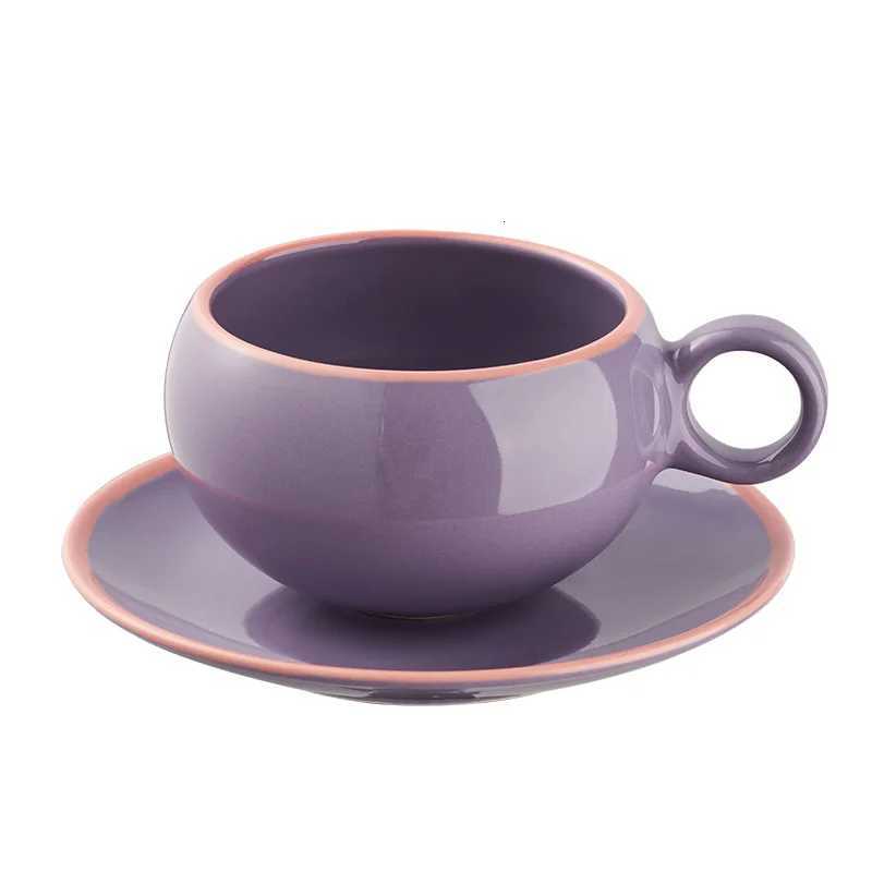 270ml Simple Splicing Color Contrast Ceramic Coffee Cup Plate Set Restaurant Home Use Milk Cup And Dish Sets Modern Simplicity Y251125