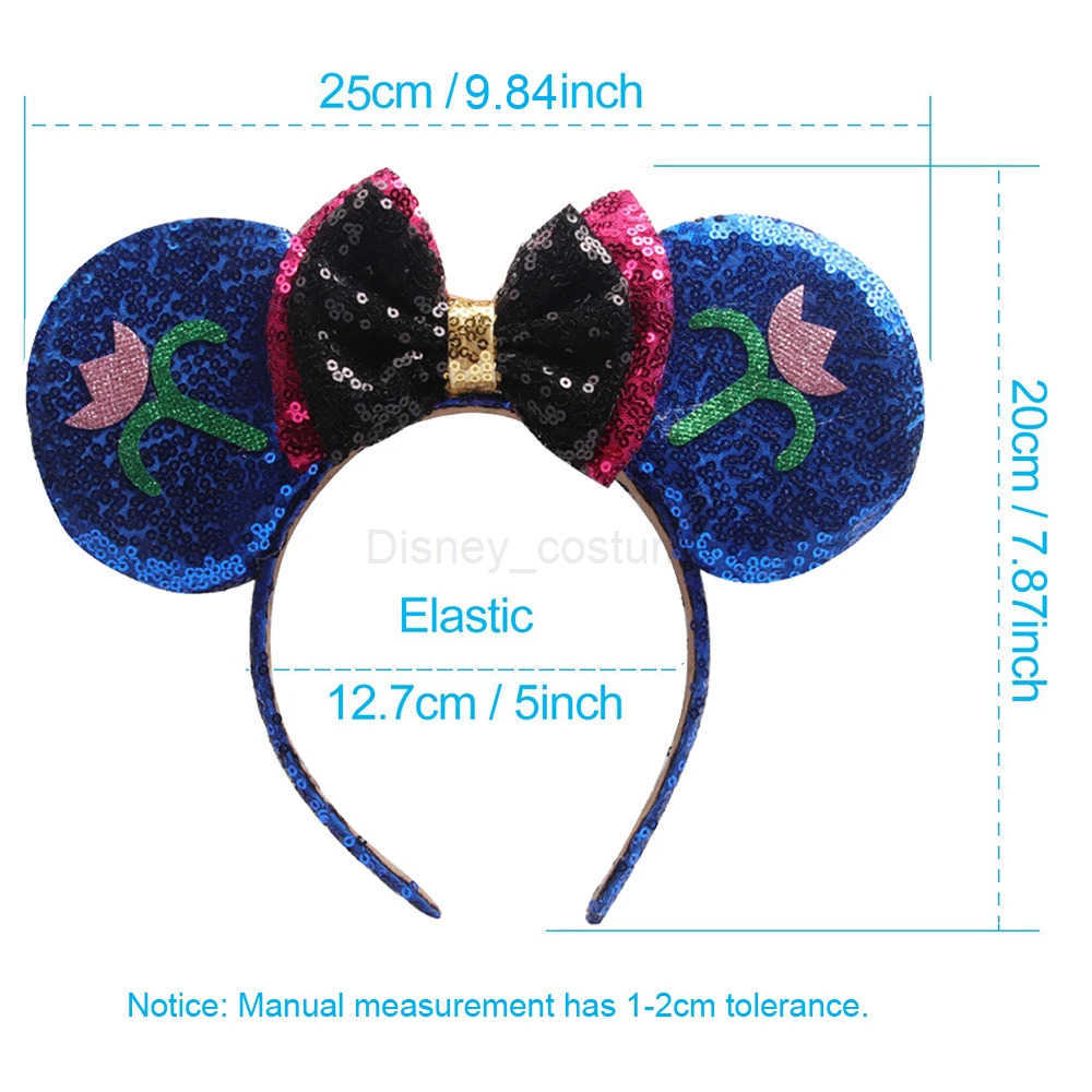 Disney Mickey Minnie Ear Headbands Frozen Elsa Anna Bow Bright Opening with Female Hair Rings Hair Accessories X250425