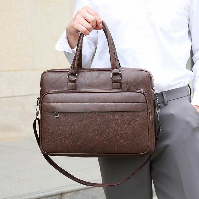 PU Leather Briefcase For Men Handbag Laptop Folder Shoulder Office Business Vintage Messenger Crossbody Portfolio Designer BagT251125