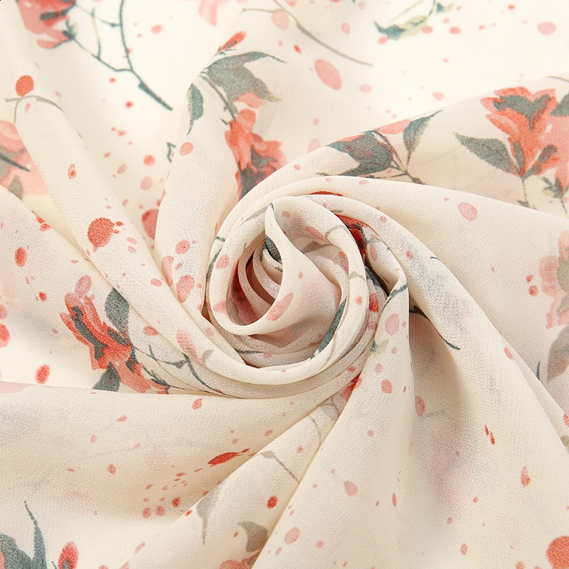 115cm Floral Printed Square Scarf Chiffon Headband Scarf For Muslim Woman Hijabs Shawls Lady Elegant Wraps Ethnic Islam Turban 250424