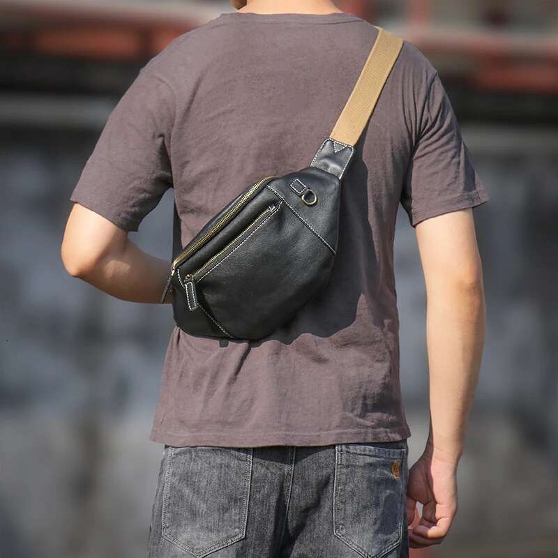 LUOKIR Men's Chest Genuine Leather Casual Fashion Crossbody Outdoor Sports Waist Daily Use Cell Phone Bag