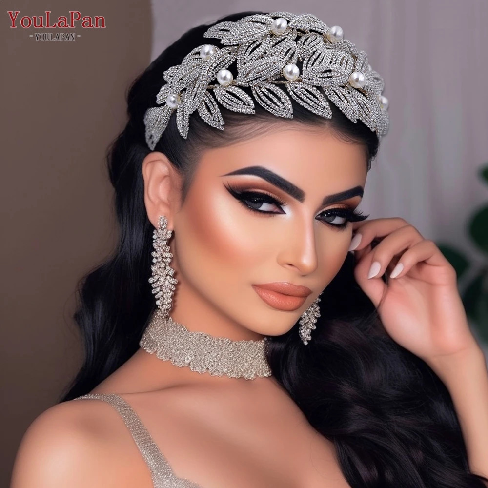 YouLaPan Wedding Tiara Bridal Leaf Headband Wedding Hair Accessories Rhinestone Bride Headwear Female Headpiece HP411 250420