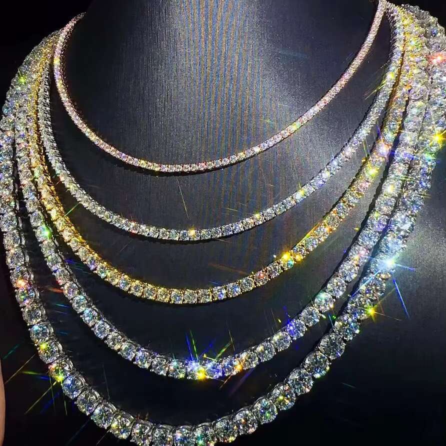 Exquisite VVS D Moissanite Tennis Chain Hip Hop 925 Silver 3mm 4mm 5mm Tennis Bracelet Necklace Fashion Gold and White Jewelry