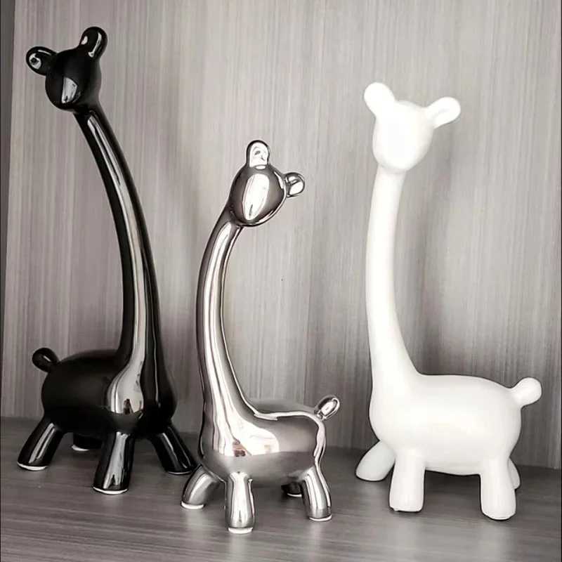 Luxury Nordic Ins Ceramic Ornaments Elephants/Deers/Giraffes Black/White/Silver Porcelain Decoration Home Decor Figurines Y251125