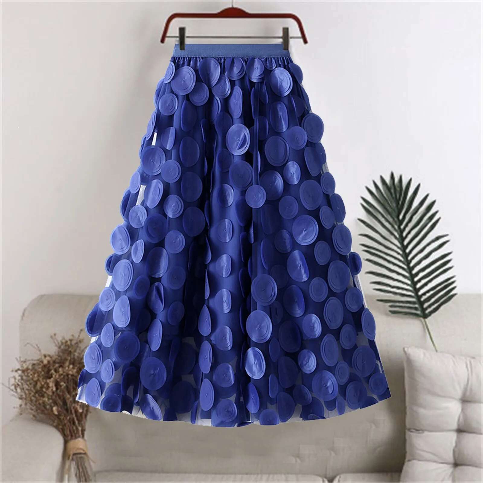 Dongdumaoyi Tulle Skirt For Women D Polka Dot Elastic Waist Mesh Flowy A Line Midi Skirts Wedding Halloween Party Outfit Streetwear