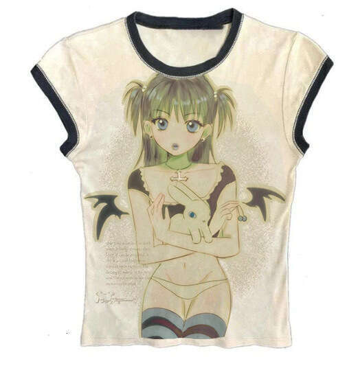 Personalized cartoon anime printed round neck women's spring and summer hot girls slim fit fashion Y2K top