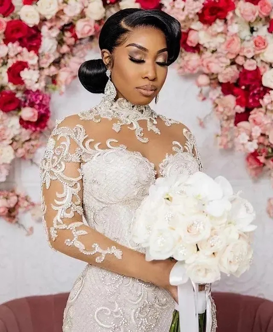 Gorgeous Mermaid Beaded Wedding Gowns Sheer Long Sleeves Sweep Train Plus Size Bridal Party Dresses For Arabic Women Vestidos De Novia