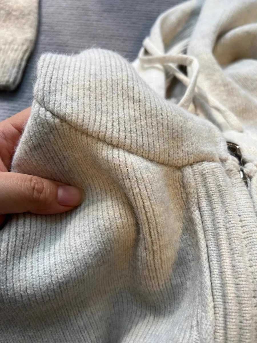 Gray Hooded Sweater Coat Women Spring Autumn Double Zipper Long Sleeve Loose Knitted Cardigans Simple All-matched HoodiesT251125