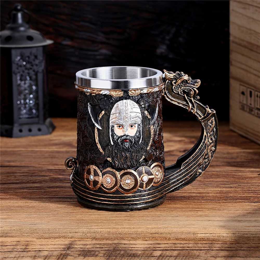 Vikings Skull Vintage Style Stainless Steel Beer Mug Medieval Pirate Wood Barrel Coffee Cups Halloween Metal Drink Bar Ornaments Y251125