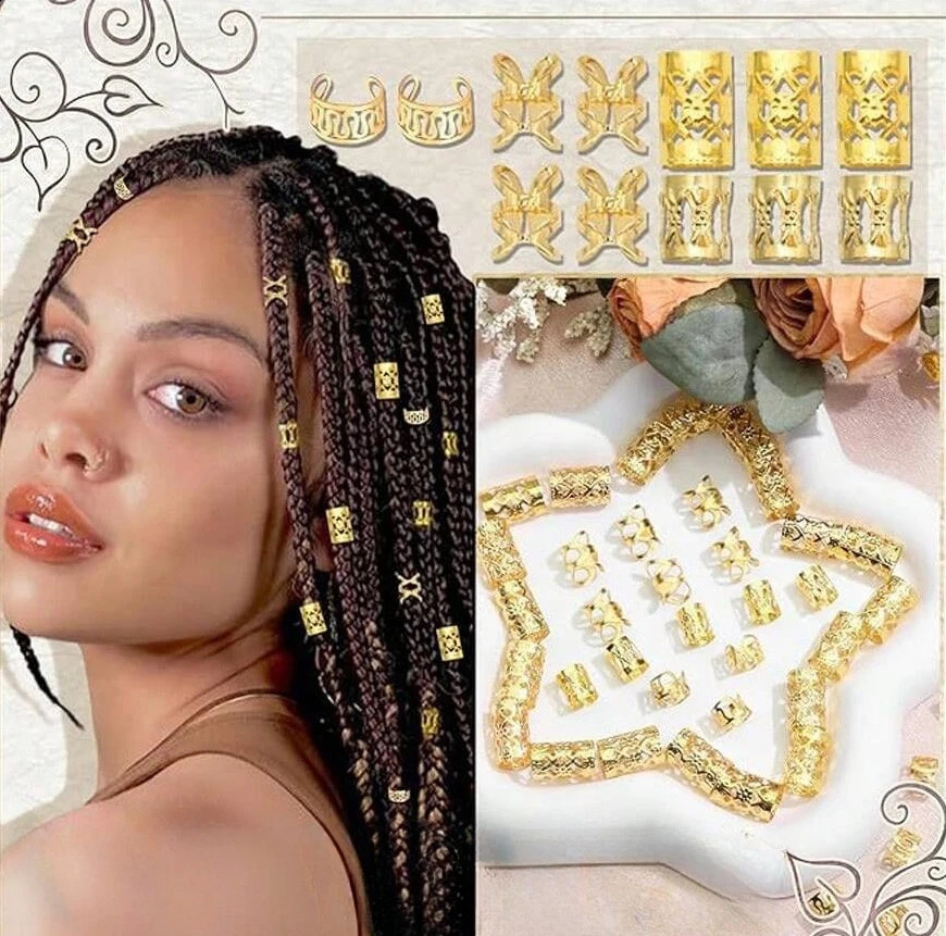 40 pieces of alloy hair jewelry cuffs used for braids metal feather locks beads cuff rings and versatile braid accessories 250417