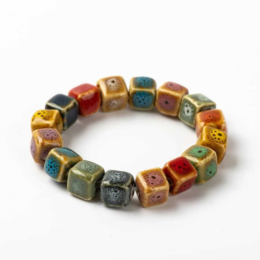 Colorful Unique Elastic Line Ceramic beads bracelets hand made DIY Artware Retro bracelet Jewelery CY119 J251125