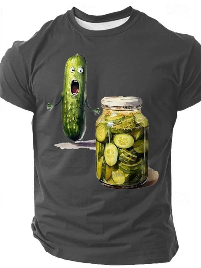 3D printed interesting cucumber graphic T-shirt mens clothing summer O-neck casual short sleeved loose street unisex T-shirt polyester W250425