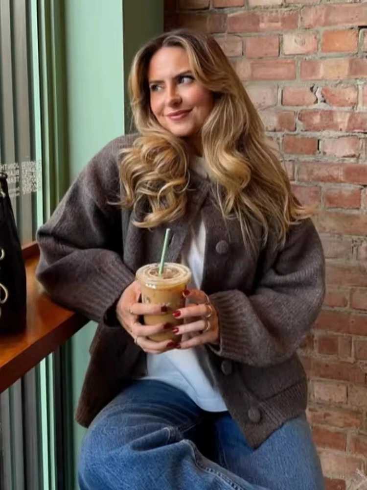 Pink Long Sleeve Knitted Short Women Cardigan Autumn Causal O-neck Single Breasted Women Sweater Winter Solid Female KnitwearT251125