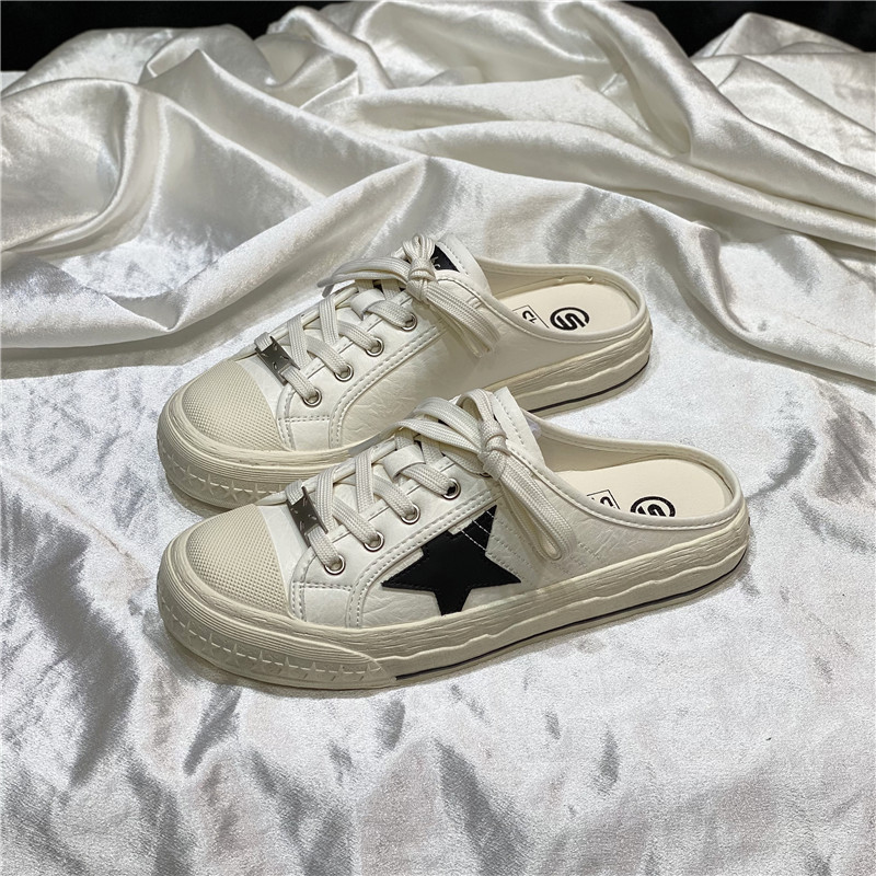 2025 New Retro leisure Women's Board Shoes Star Pattern Wearing Flat Half Slippers Size 35-40