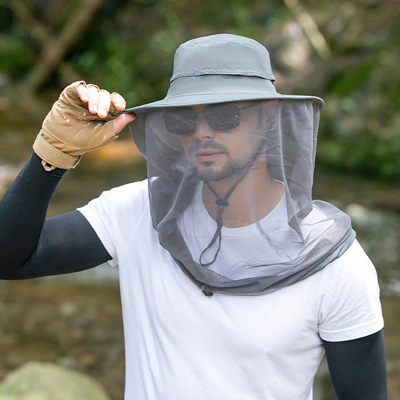 Unisex Anti Mosquito Insect Bucket Hat Summer Outdoor Jungle Farm Fishing Sun Hat Men Breathable Mesh Full Face Protection Net 250424