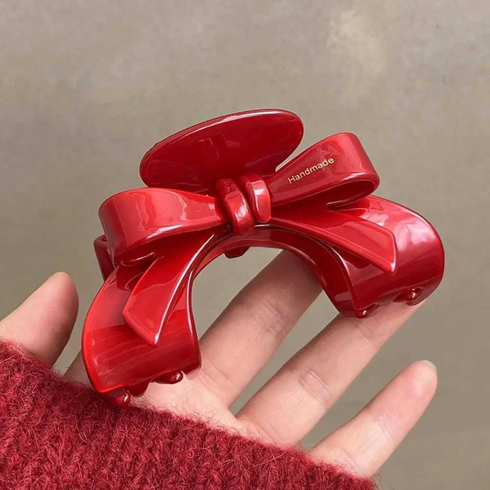 New Years Red Bow Acetate Hair Claw Sweet and Cute Exquisite Female Hair Clip Korean Fashion Headwear Jewelry GiftT250425
