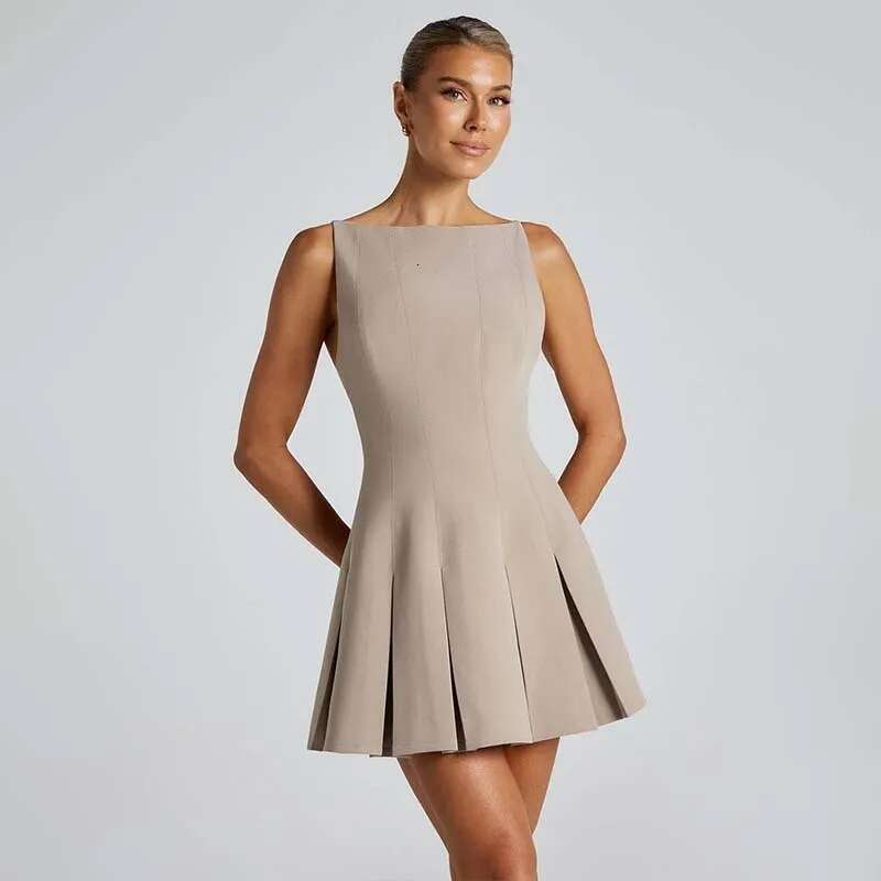 Dongdumaoyi Townlike Waist Wrap A Line Pleated Dress Women Mini Spring Summer Backless Nightclub Sexy Party Dresses