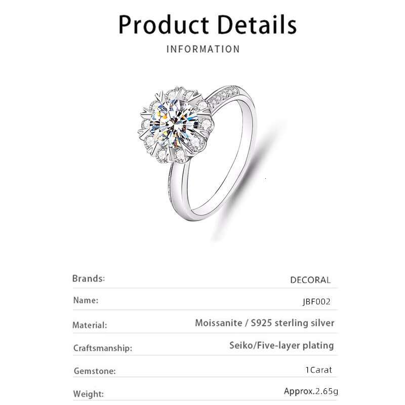 Waterproof Jewelry 1Carat Vvs D Color Moissanite Wedding Ring 925 Sterling Silver Moissanite Engagement Rings For Women