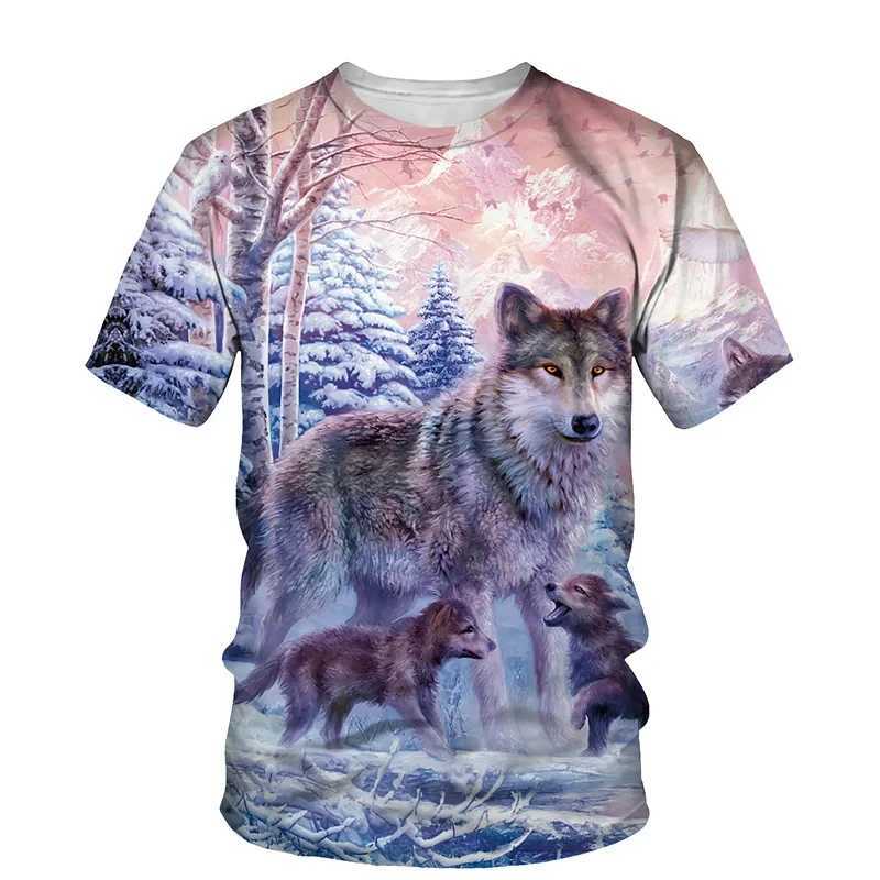 Animal wolf pattern 3D printing mens O-neck T-shirt fashion T-shirt casual short sleeved oversized Y2K Harajuku unisex clothing W250425