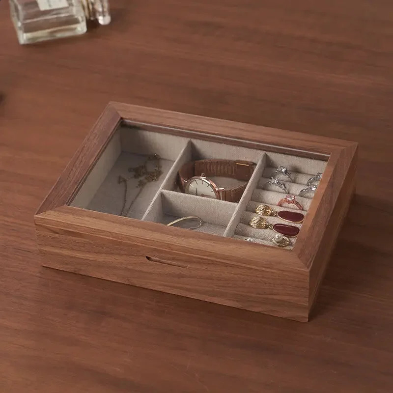 North American Black Walnut Solid Wood Jewelry Box Ring Pendant Storage Box Necklace Large Capacity Household Jewelry Organizer 250424