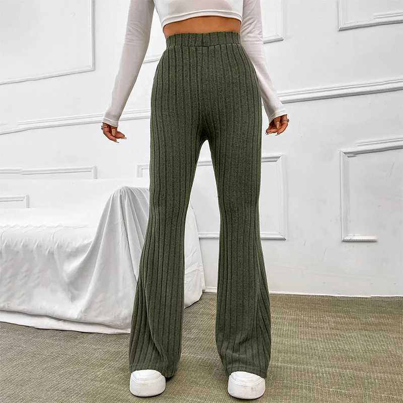 CUTANOVA autumn new 2023 solid wide pit striped casual knitted wide leg pants suitable for women to keep warm on the streets in autumn and winterC2504