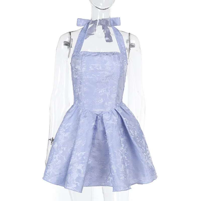 Dongdumaoyi Townlike Jacquard Waist Wrap A Line Dress Women Halter Mini Spring Summer Backless Nightclub Sexy Party Dresses
