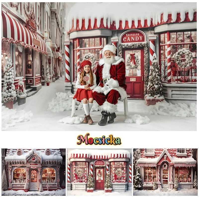 Mocsicka Christmas Photography Background Xmas Tree Winter Snow Red Candy House Shop Decors Family Baby Birthday Photo BackdropsM251125