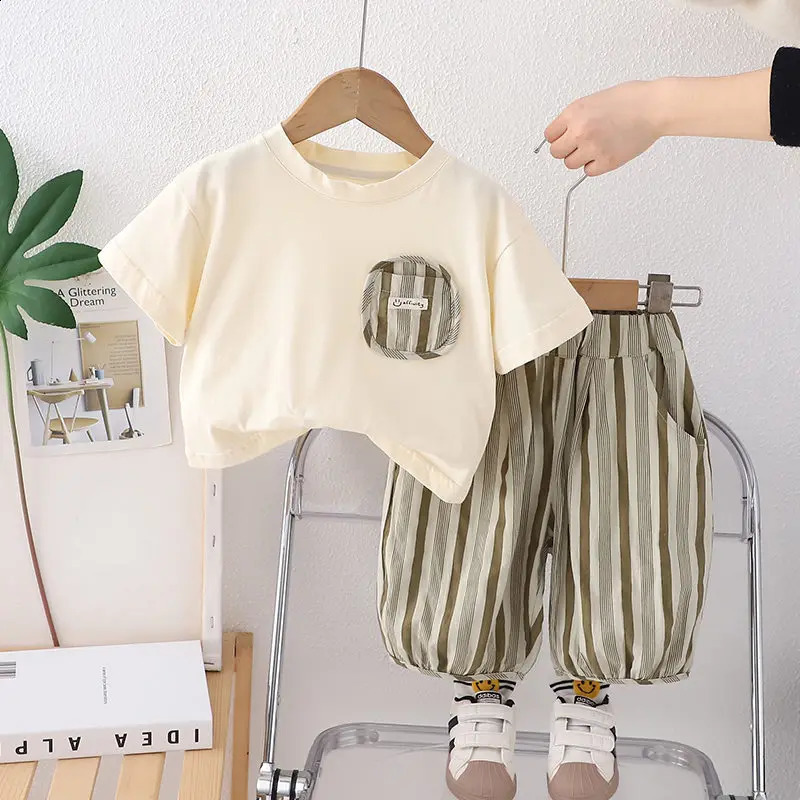 Summer Kids Boy Clothes Children Clothing Suit Tops Short-sleeve T-shirt Pants 2pcs/set Sport Infant Clothing 0-5 Years 250424